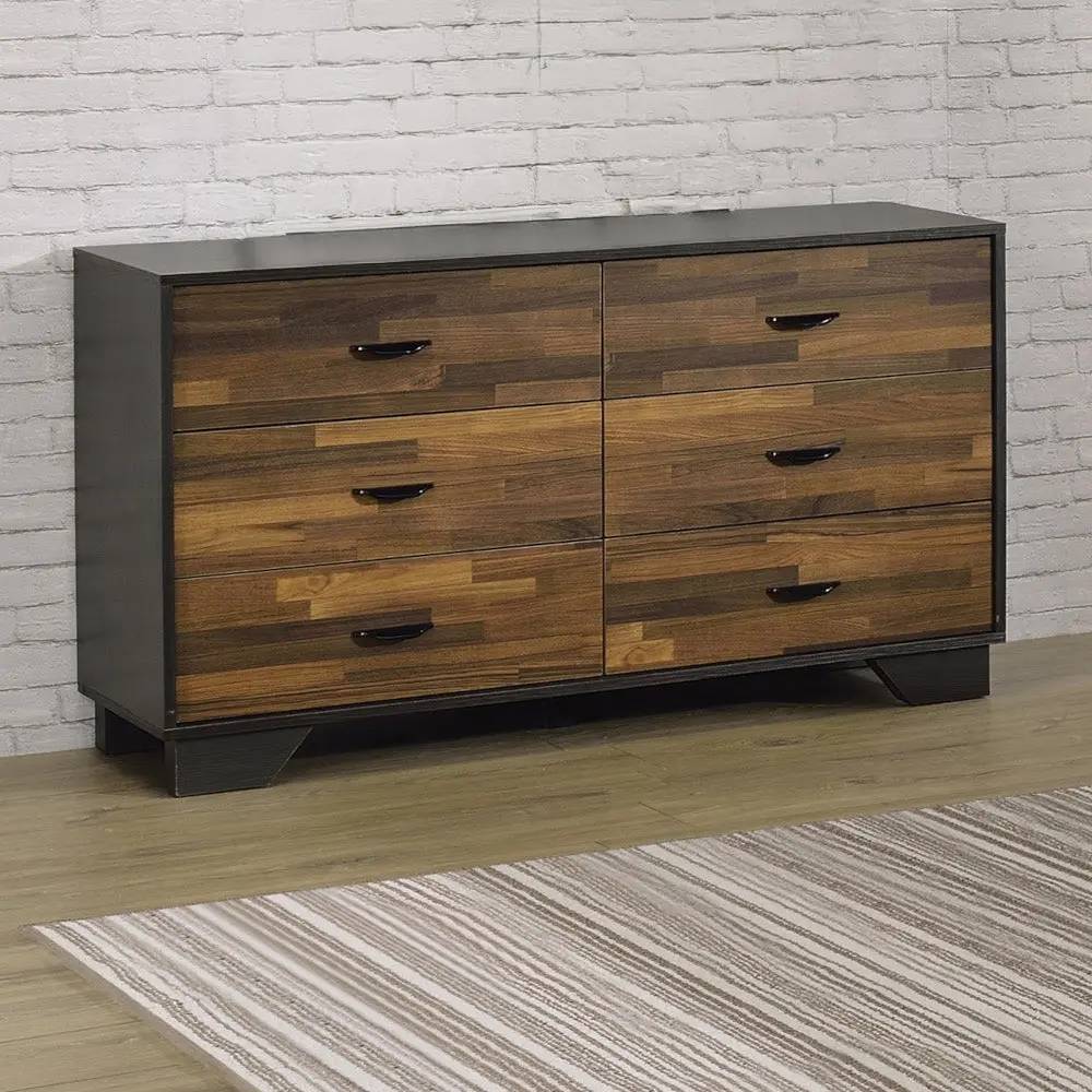 Walnut And Black 6 Drawer Dresser Modern Particle Board Bedroom Storage furniture max