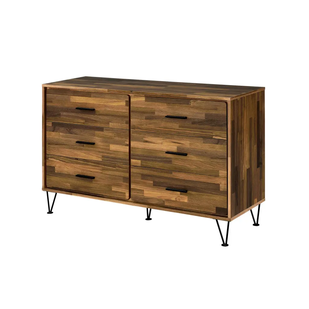Walnut 6 Drawer Contemporary Particle Board Dresser Bedroom furniture max