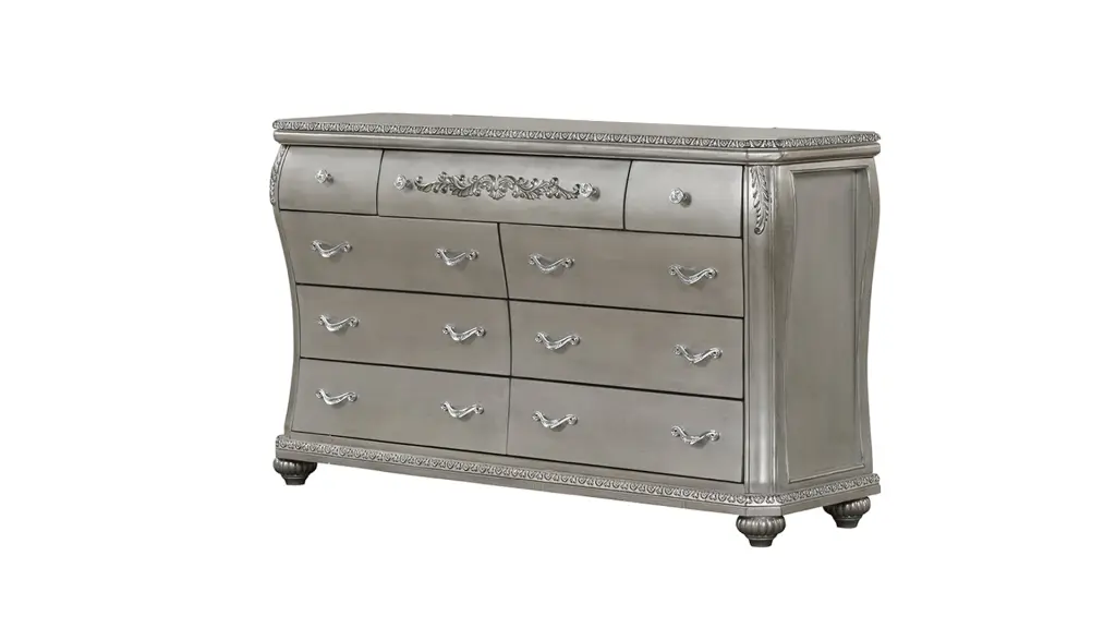 Destiny Traditional Style 9 Drawer Dresser Metallic Drawer Pulls galaxy home furnishings