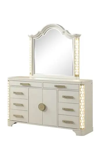Jasmine 8 Drawer Dresser Side LED Lightning Made Timber Beige galaxy home furnishings