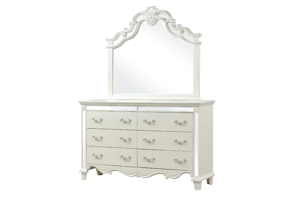 Milan Mirror Framed Dresser, White Wood 5 Drawer Storage Modern Design galaxy home furnishings