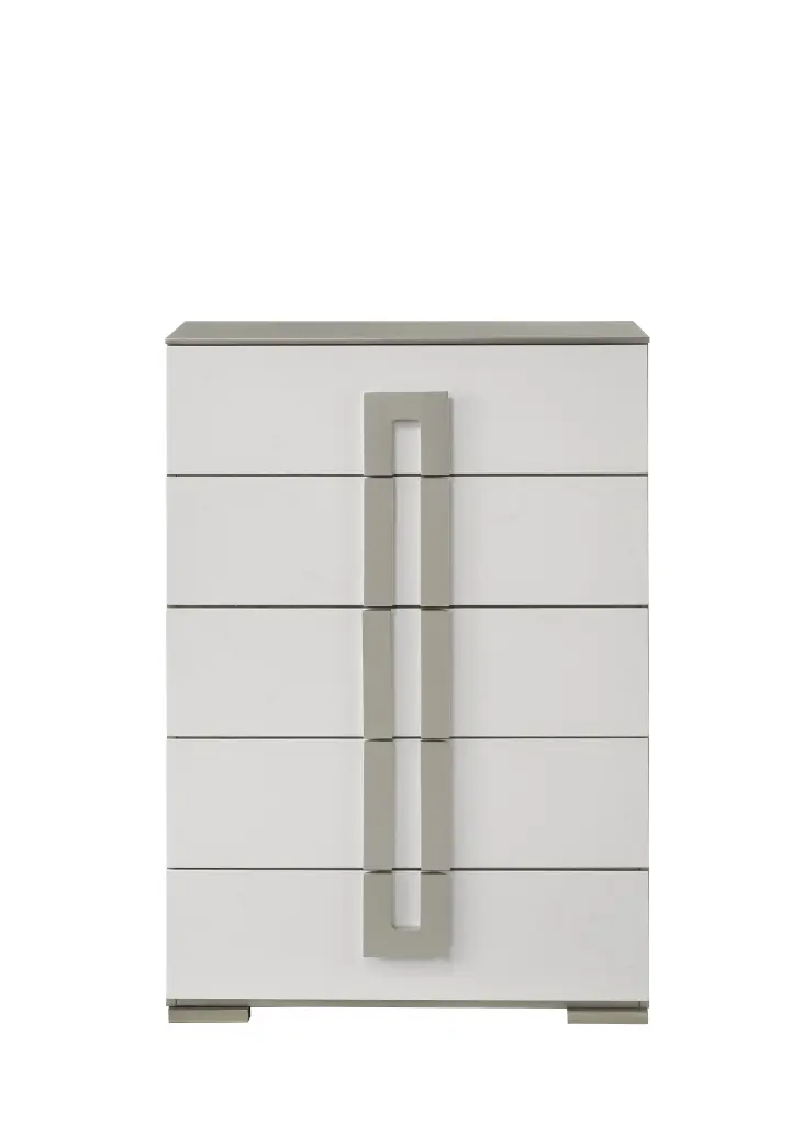 Olivia Contemporary Style 5 Drawer Chest Made Timber White Finish galaxy home furnishings
