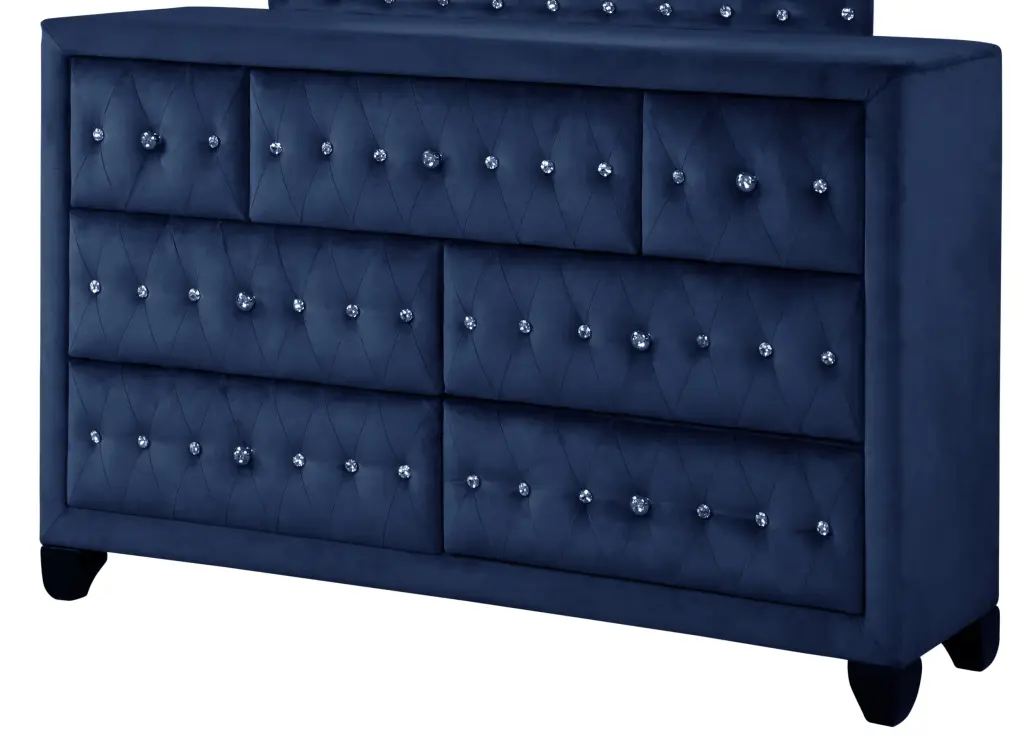 Sophia Modern Crystal Tufted Upholstery 7 Drawer Dresser, White Finished galaxy home furnishings