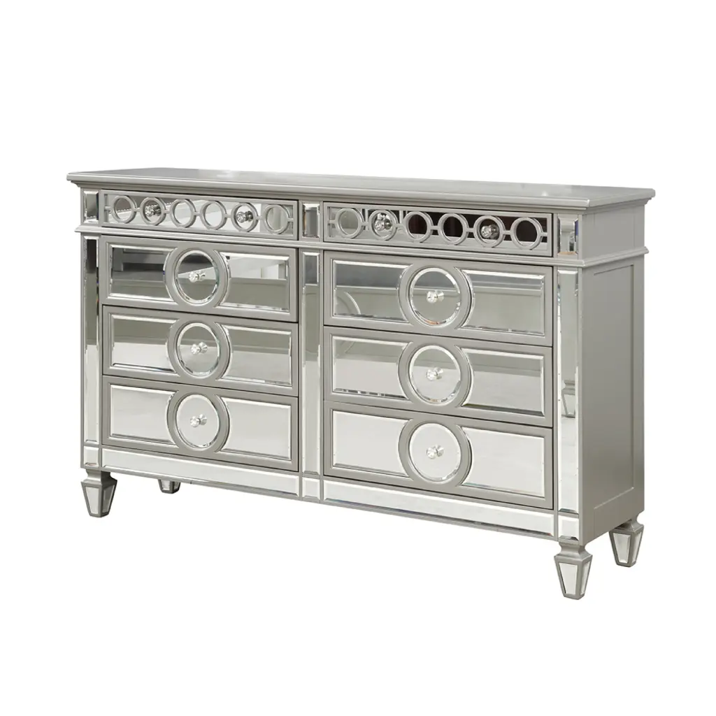 Symphony Modern 6 Drawer Dresser Mirror Front And Diamond Accents galaxy home furnishings