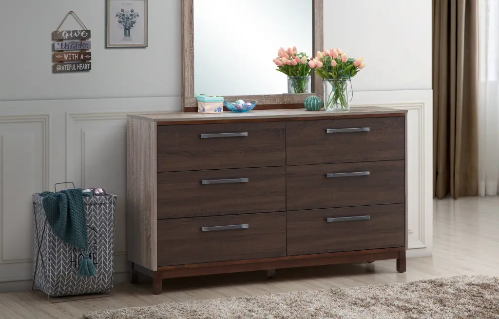 Magnolia Gray Brown Particle Board Gown Dresser Bedroom Furniture glory furniture