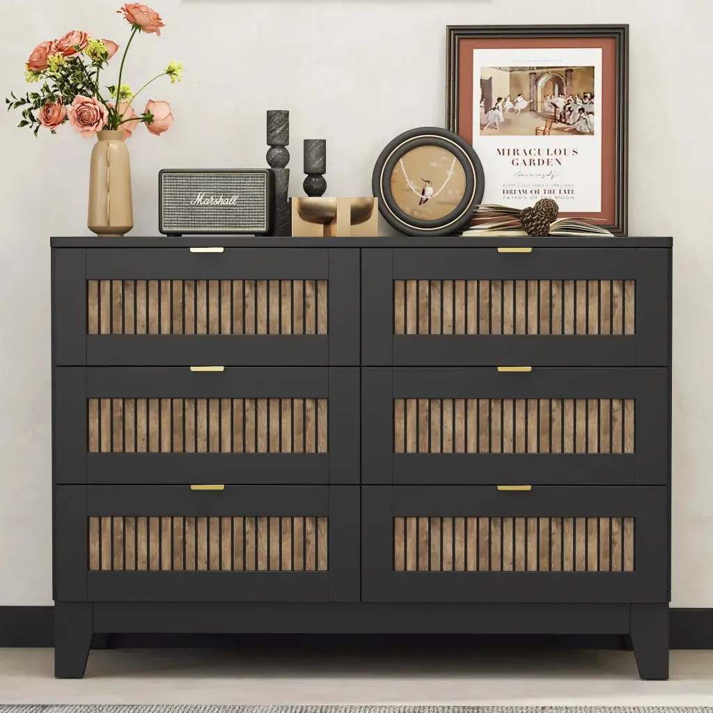 Rustic Farmhouse Style Timber Dresser 6 Drawers homey life