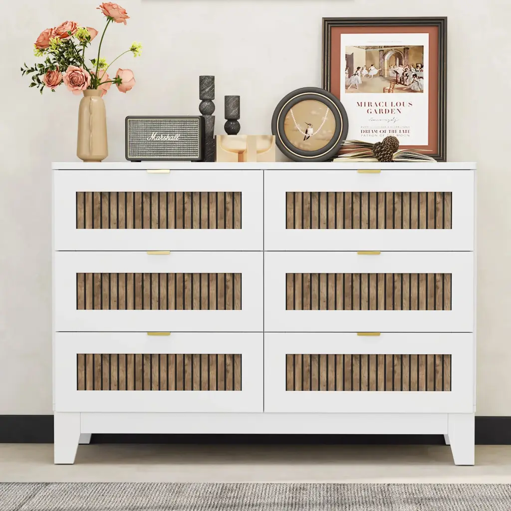 Rustic Farmhouse Style Wooden Dresser 6 Drawers Storage Cabinet homey life