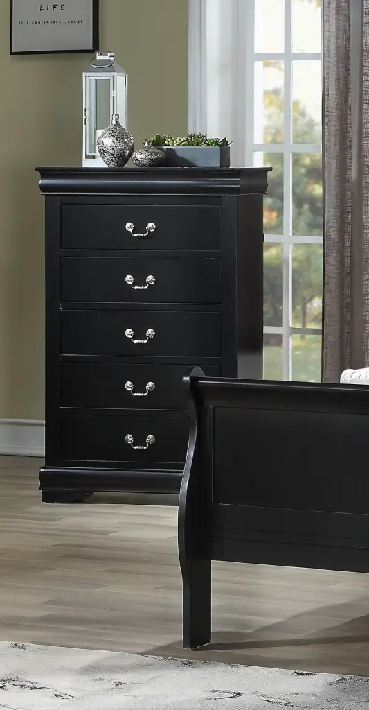 Black Finish Five Drawer Louis Philip Chest Solid Timber Contemporary kanepe