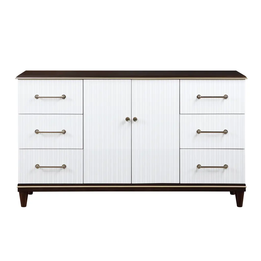 Contemporary White And Cherry Finish 1Pc Dresser 6 Drawers 2 Shelves kanepe