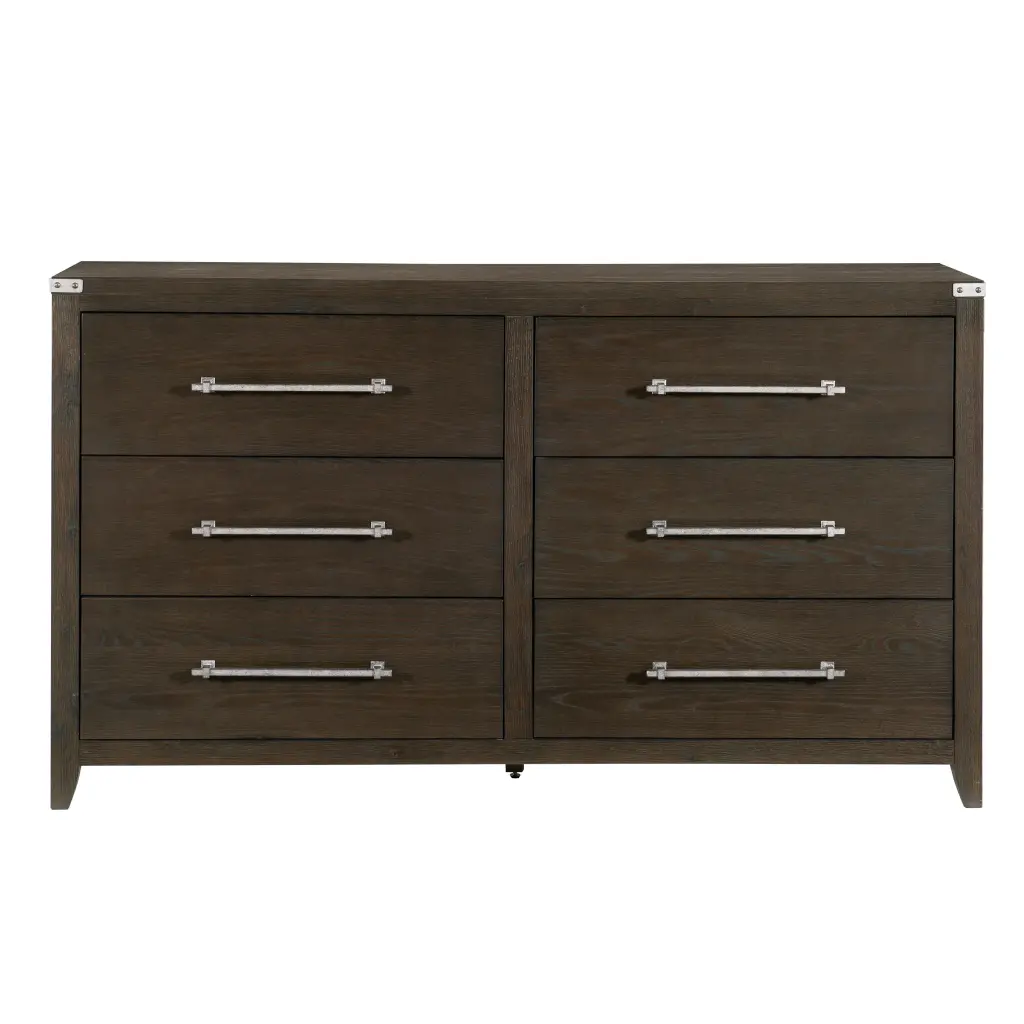 Dark Brown Finish Dresser 1Pc 6 Drawers Mottled Shiny Metal Tone Bar Pulls kanepe