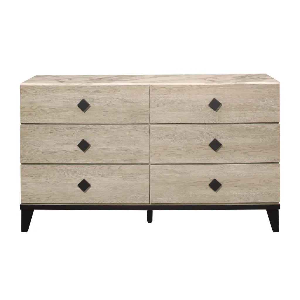 Modern Design Bedroom Dresser 6 Drawers Cream Finish Black Accents kanepe