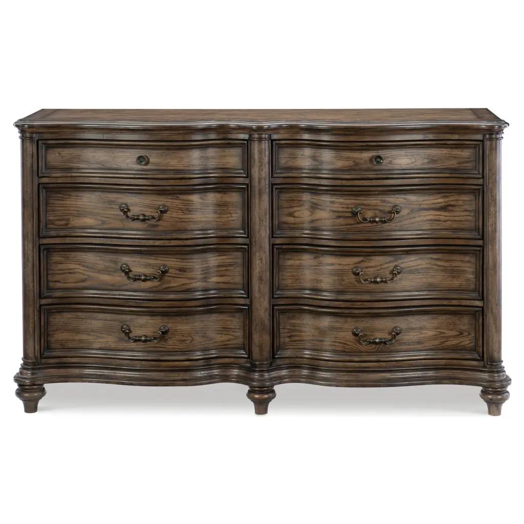 Traditional Brown Oak Finish Wooden Dresser 8 Drawers kanepe
