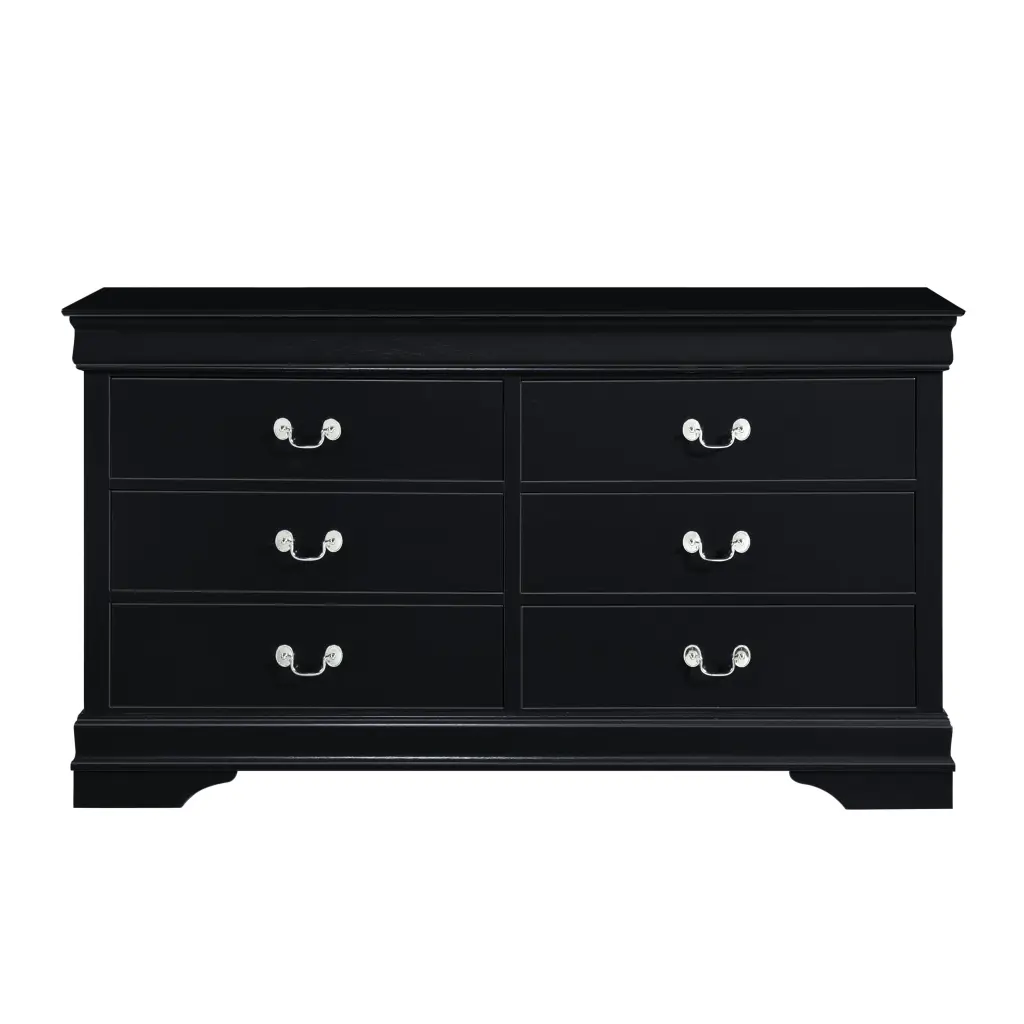 Traditional Design Black Finish Dresser 6 Drawers Classic Louis XVI Style Bedroom Furniture kanepe