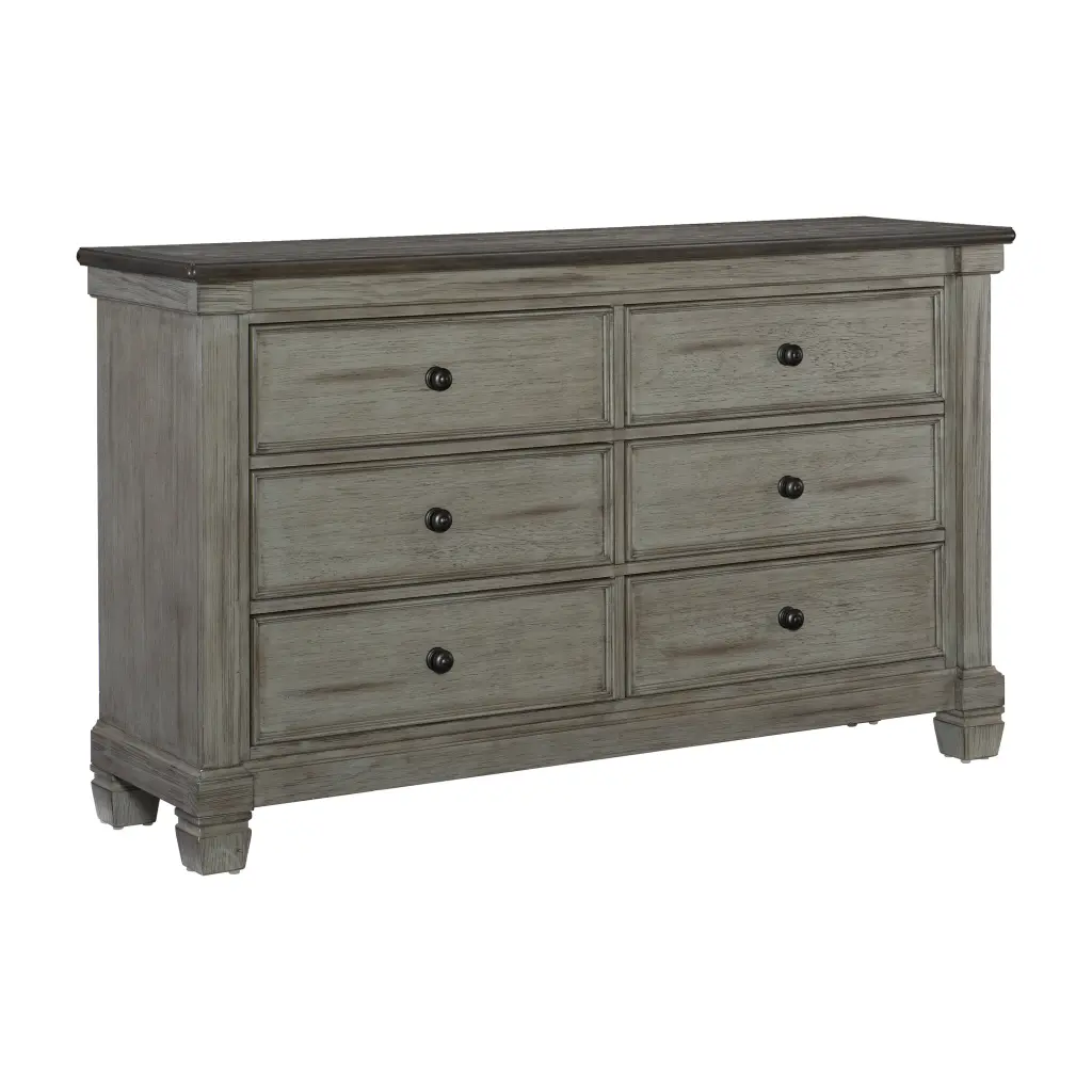 Transitional Rustic Style Coffee And Antique Gray 6 Drawer Dresser kanepe