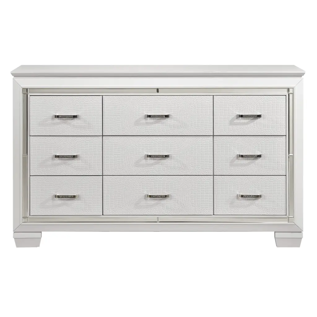 White Finish Dresser 9 Drawers Glamorous Faux Alligator Texture kanepe