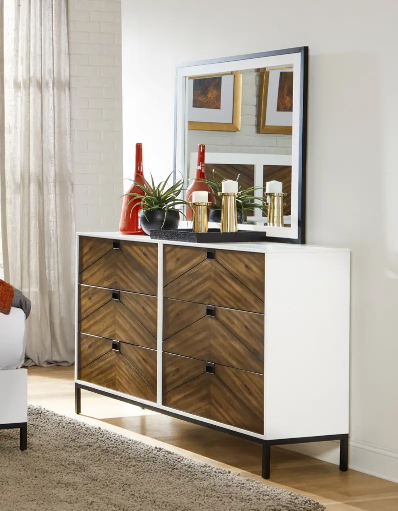 White and Walnut Finish 6 Drawer Dresser - Modern Storage Furniture kanepe