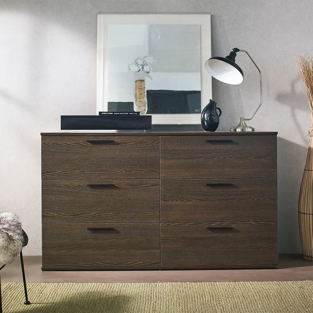 Morgan Farmhouse Six Drawer Jumbo Dresser Espresso Solid Wood Finish klair living