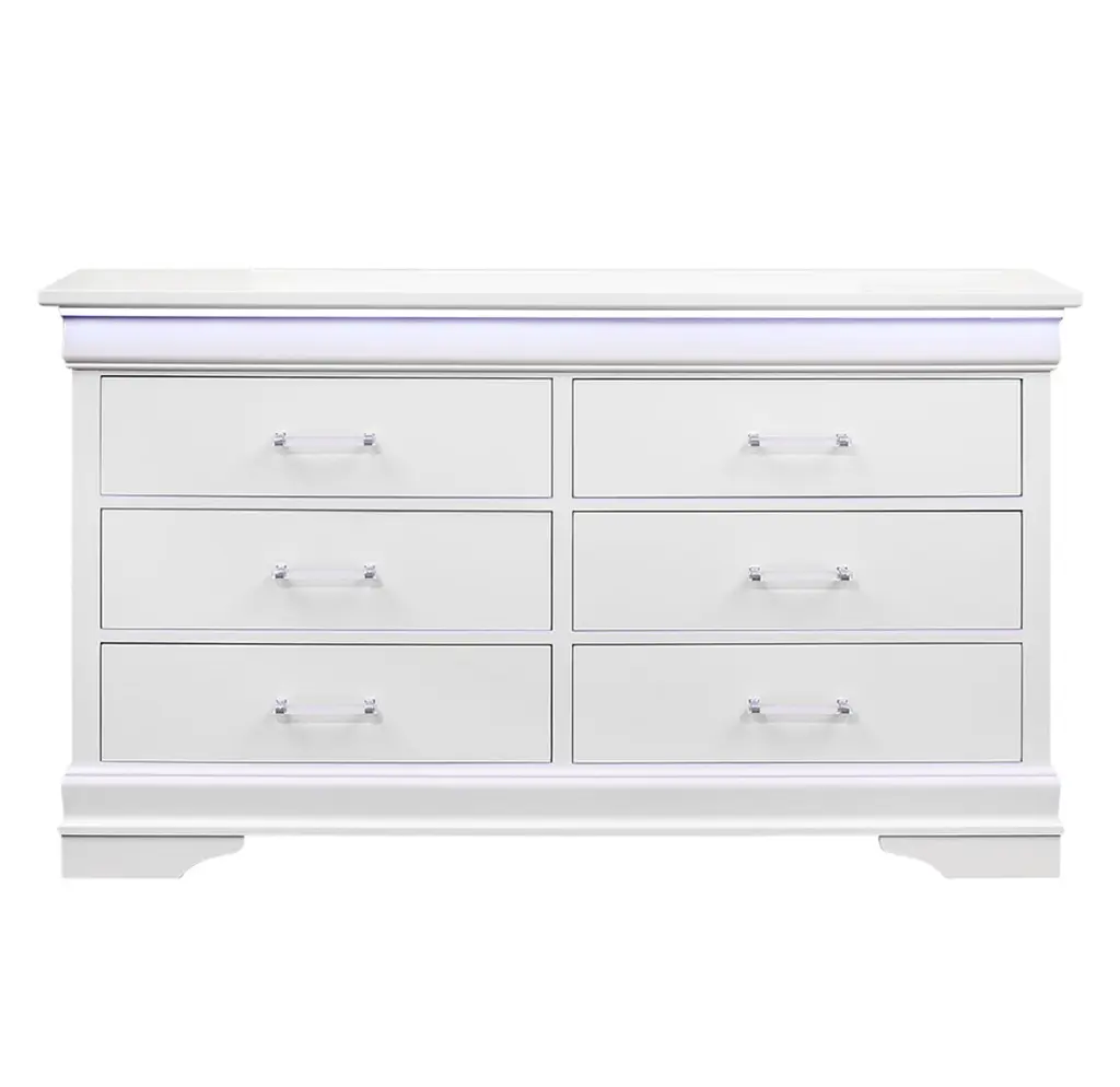 Charlston White Dresser LED Light Solid Wood MDF Bedroom Storage luxe modern furniture