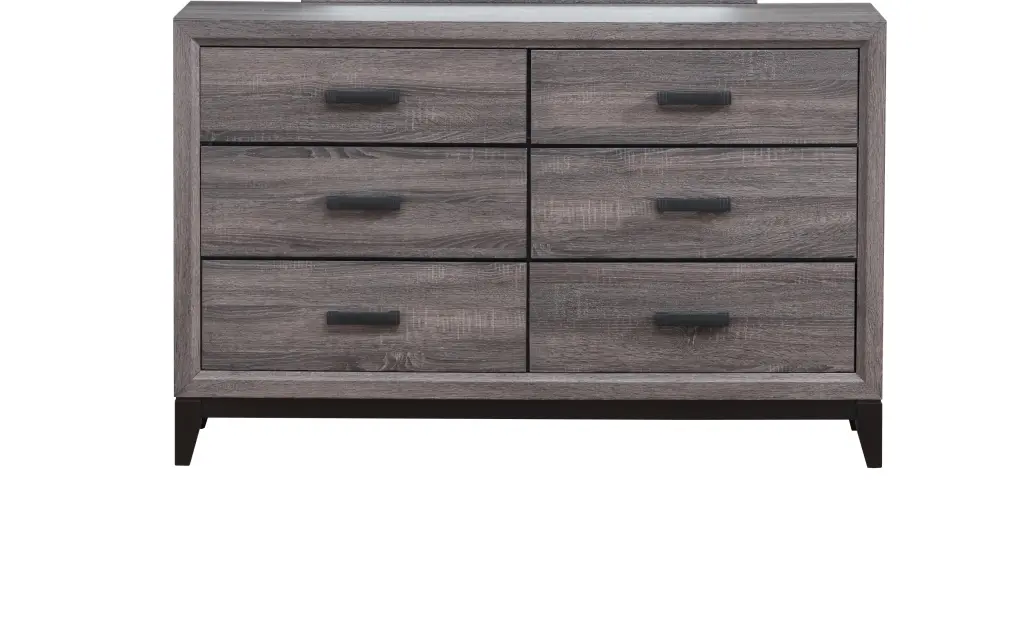 Mirage Foil Grey Dresser Black Gray Rubber Wood 6-Drawer Storage Chest luxe modern furniture