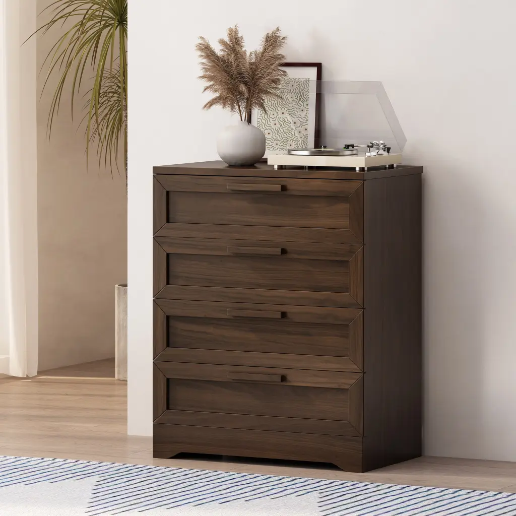 Delaney 4 Drawer Dresser Walnut MDF Bedroom Storage Furniture nh-sunfay