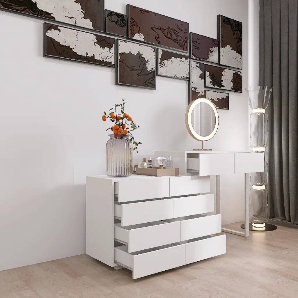 Extended Desktop 10 Drawers Chest Drawer Without Handle White Color rd wood store