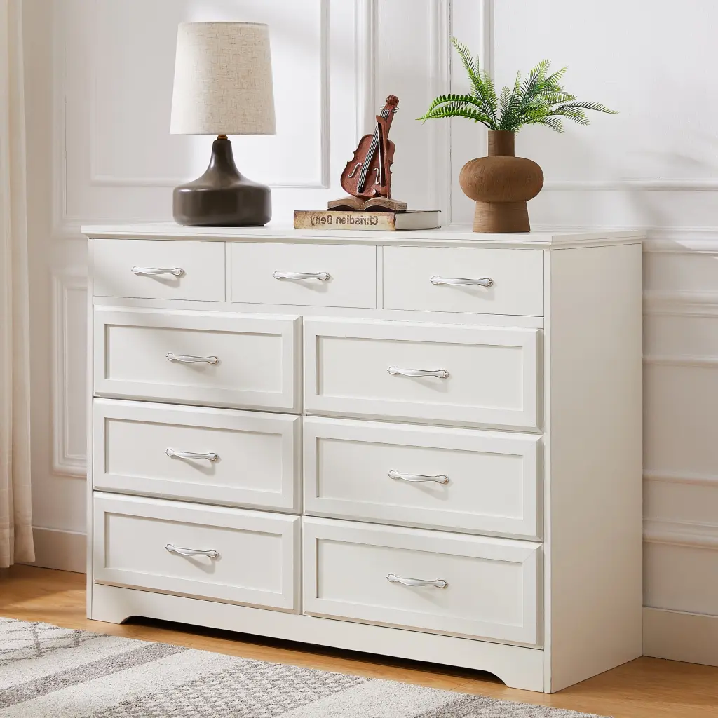 9-Drawer Long Dresser Antique Handles - Wood Chest Bedroom rnb