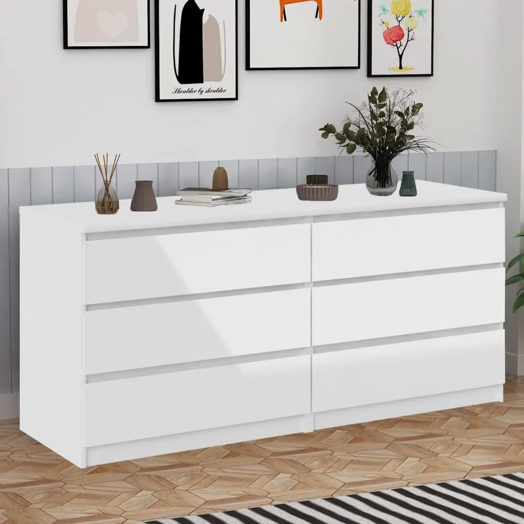 6 Drawer Double Dresser Bedroom Living Room Hallway White Particle Board rnb