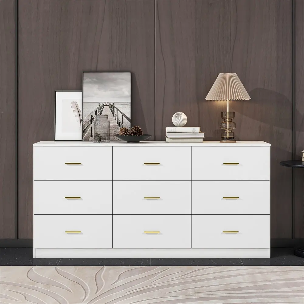 Modern White 9 Drawer Dresser Bedroom Large Storage Wide Chest rnb