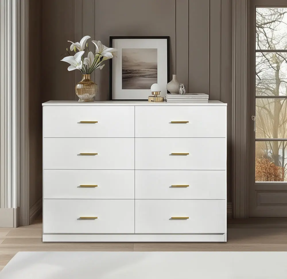 Modern White 8 Drawer Dresser Bedroom Large Storage Chest rnb