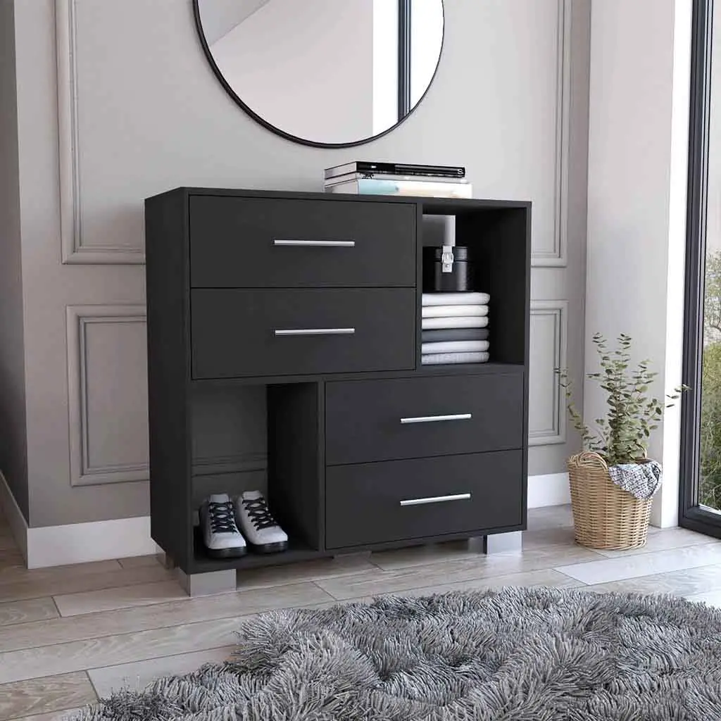 Krista Dresser - Black Modern Bedroom Dresser Two Open Shelves and Four Drawers rta mubles colombia