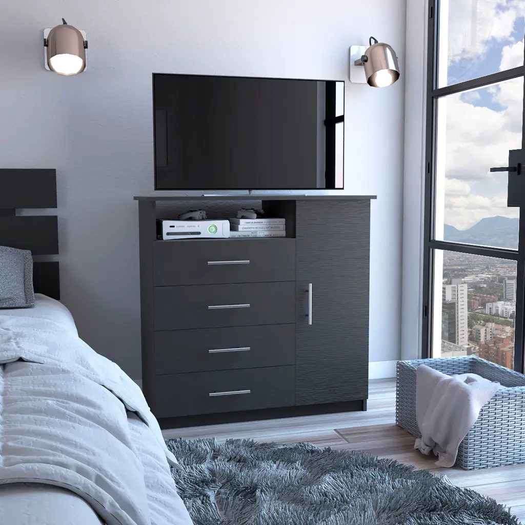 Peru 4 Drawer Dresser Single Door Cabinet and Open Shelf rta mubles colombia