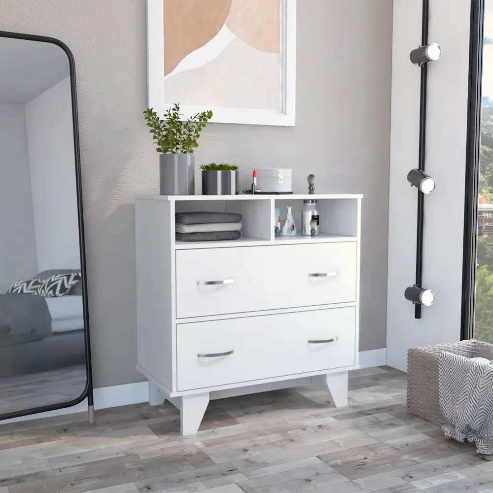 Portanova Two Drawer Dresser Two Open Shelves High Quality Top Four Leg Storage rta mubles colombia