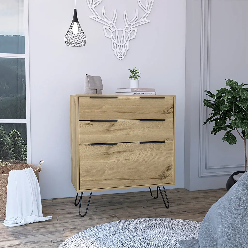 Augusta Dresser Hairpin Legs - Three Drawer Light Oak Bedroom Dresser rta muebles colombia