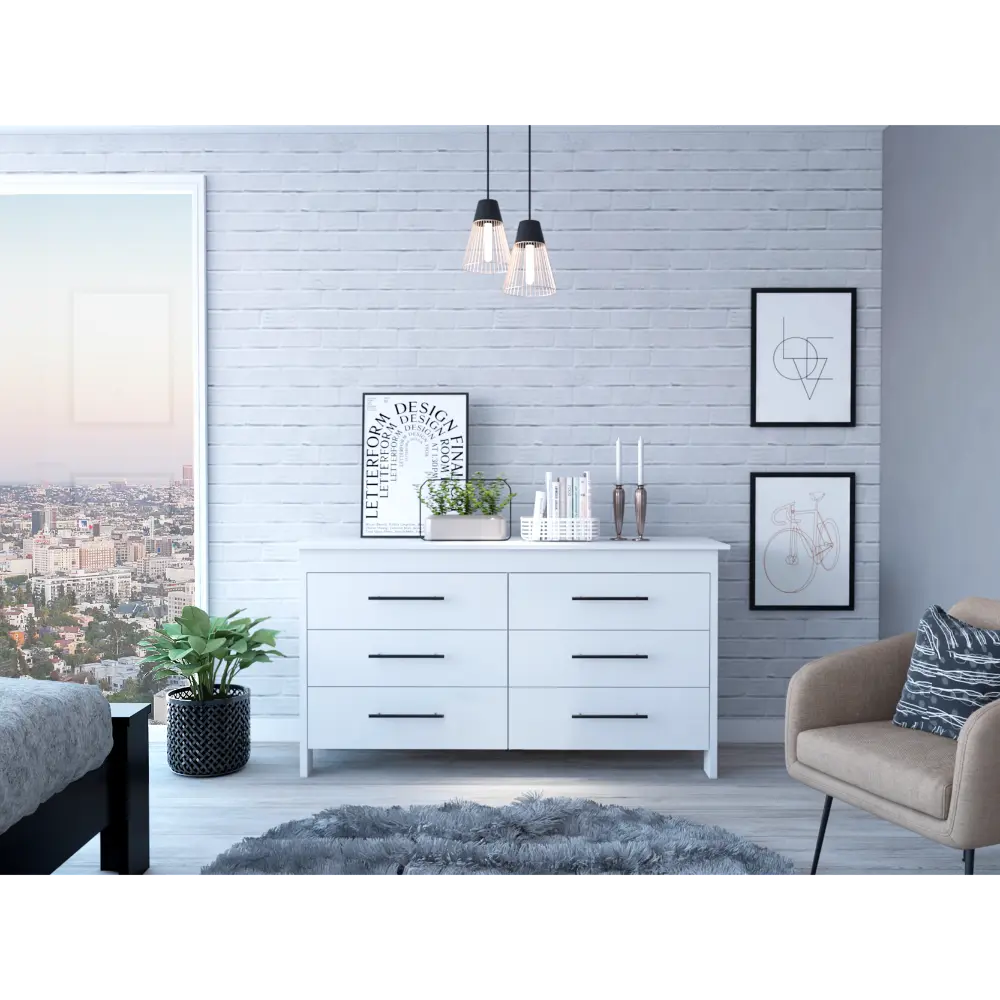 Hms 6 Drawer Double Dresser Four Legs High Quality Top White Modern rta muebles colombia