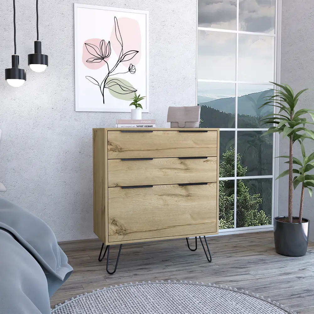 35 Inch Light Dresser Three Drawers and Hairpin Legs High Quality Top rta muebles colombia