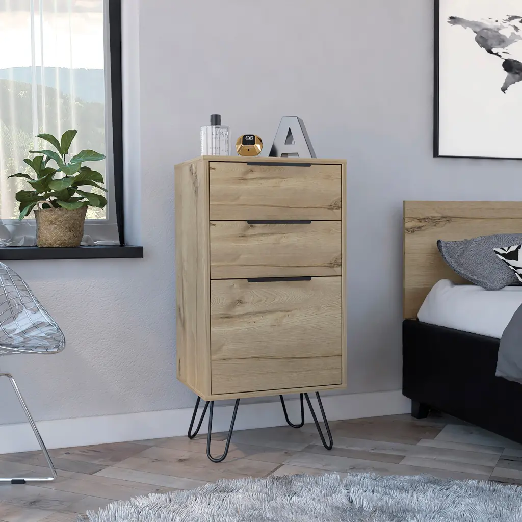 London Dresser Three Drawers High Quality Top Hairpin Legs Beige MDF rta muebles colombia