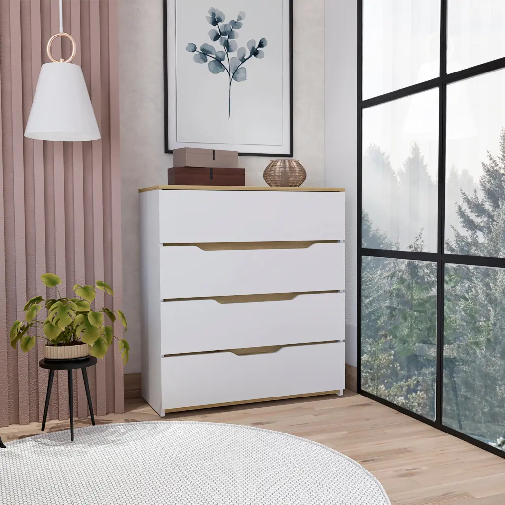 Zoe Dresser High Quality Top Four Drawers White Light Oak Multicolor rta muebles colombia