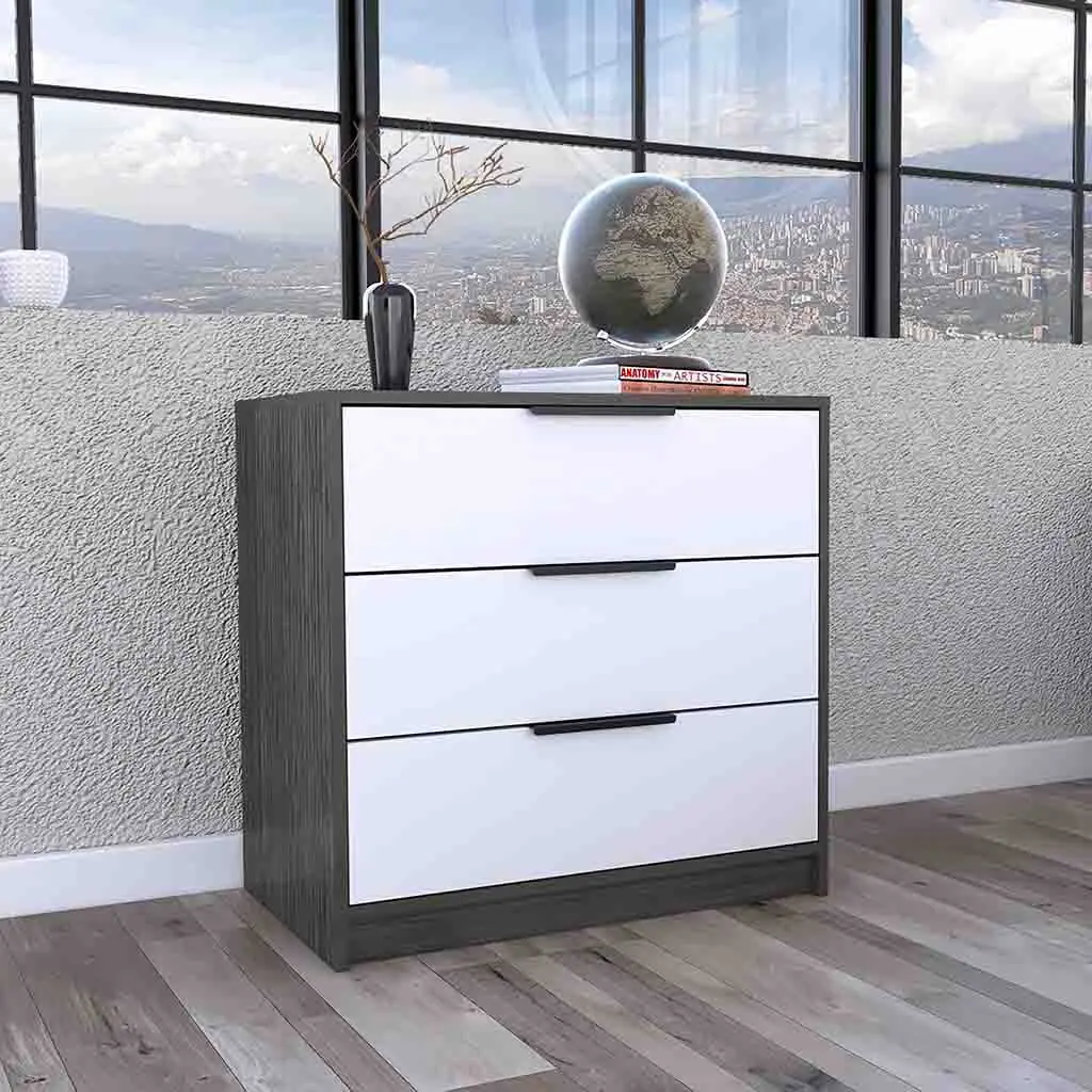 3 Drawers Gown Dresser Maryland High-quality Top Smokey Oak White Finish treevol furniture