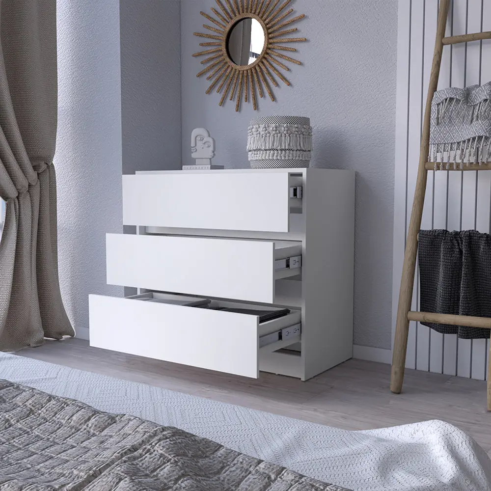 Dresser Maldus Three Drawers White Finish Particle Board Bedroom treevol furniture
