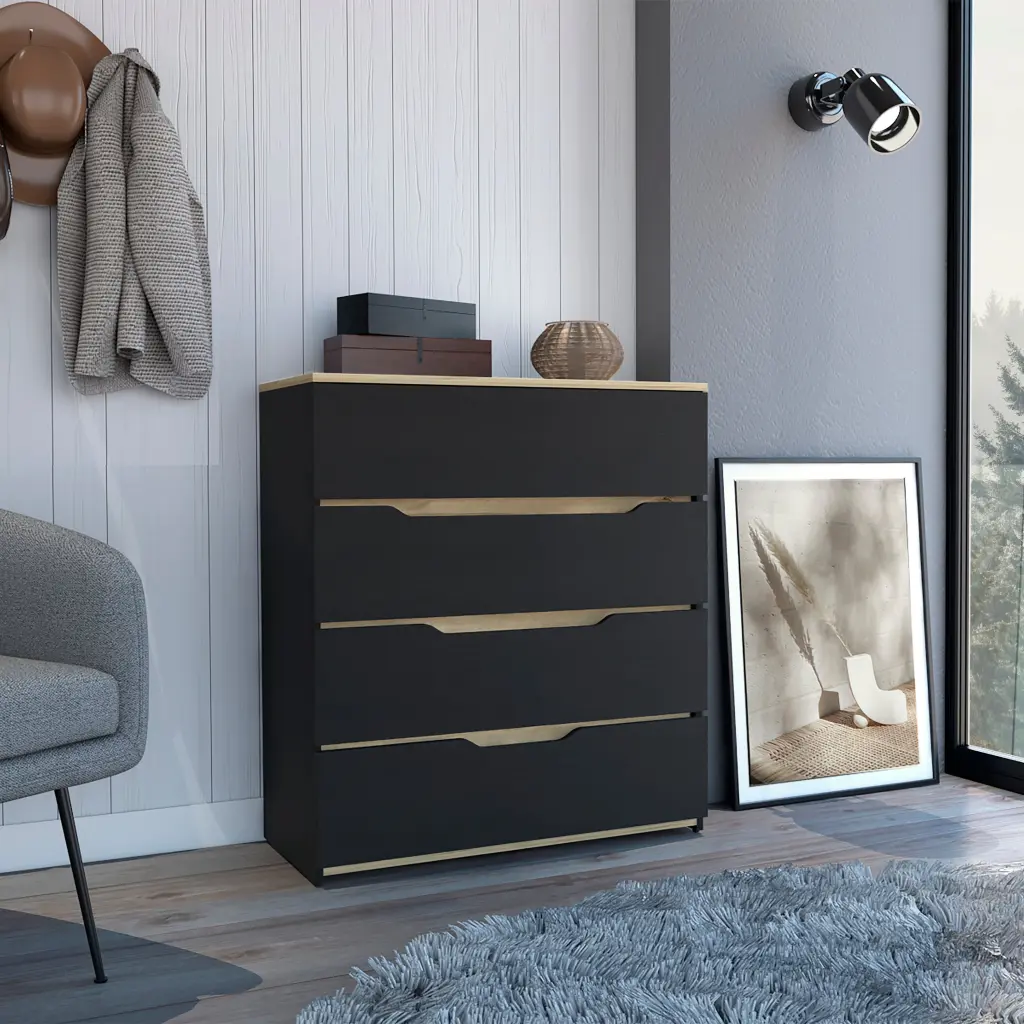 Dresser Oboe High-quality Top Four Drawers Black Wengue Light Oak Finish treevol furniture