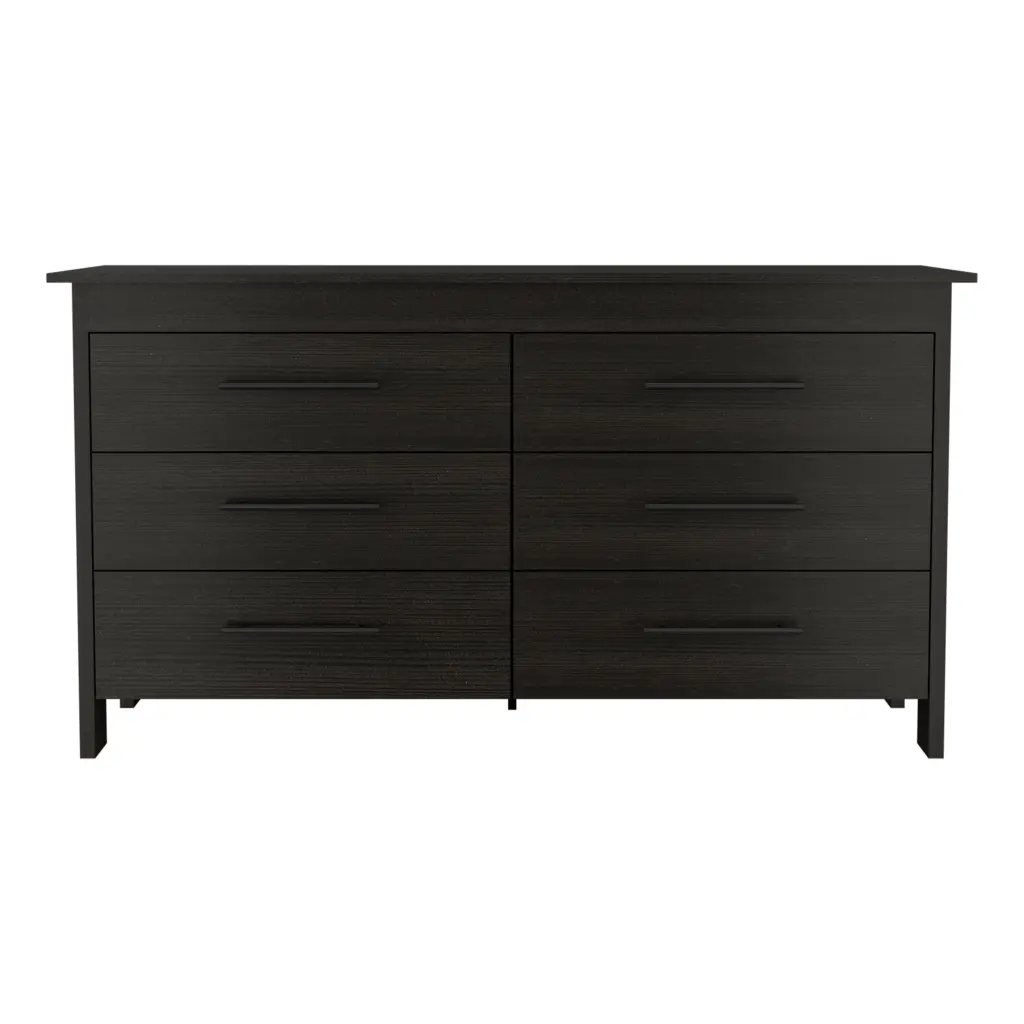 Wezz 6 Drawer Double Dresser Bedroom, Black Particle Board treevol furniture