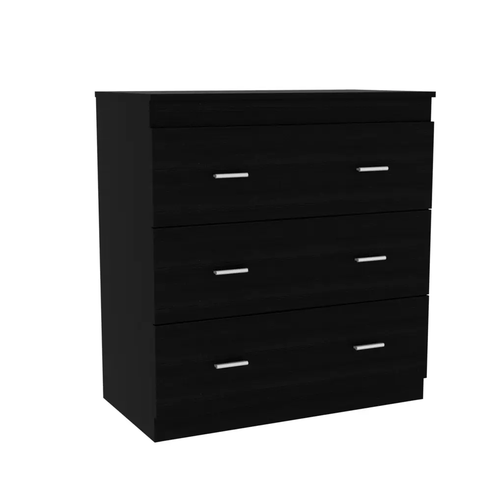 Georgia Three Drawer Dresser Metal Handles High-quality Top Black tuhome