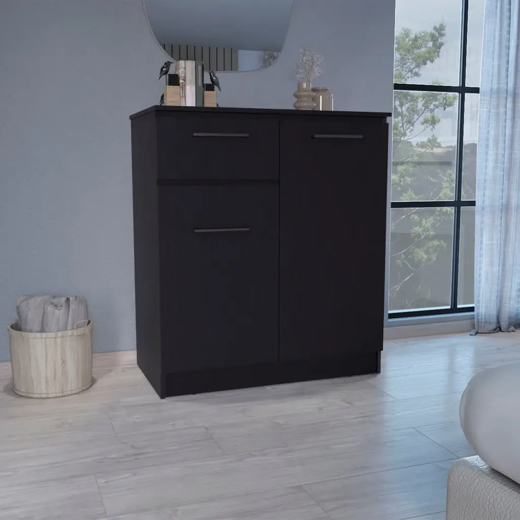 Idaho Dresser 2 Door Cabinets And Drawer Black Particle Board tuhome
