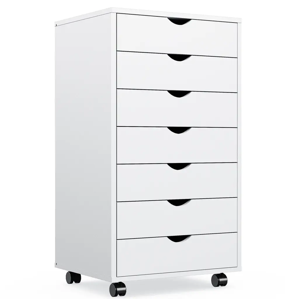 Sweetcrispy 7 Drawer Chest Storage Cabinets Wheels, Wooden Dresser Bedroom w2201