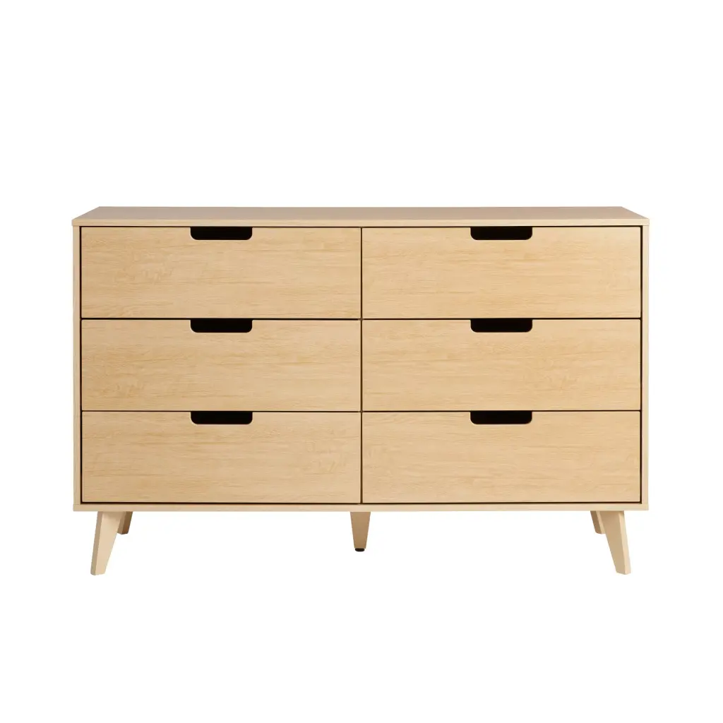 Mid Century Hans 6 Drawer Dresser Cut Out Handles Riviera Brown Wooden Bedroom Furniture walker edison