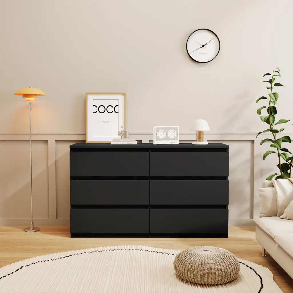 Black Large 6 Drawers Chest Drawer Dressers Table Black Bedroom Ame zr furniture