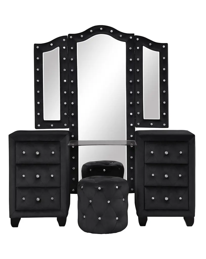 Sophia Modern Crystal Tufted Upholstery 6 Drawer Vanity Set galaxy home furnishings