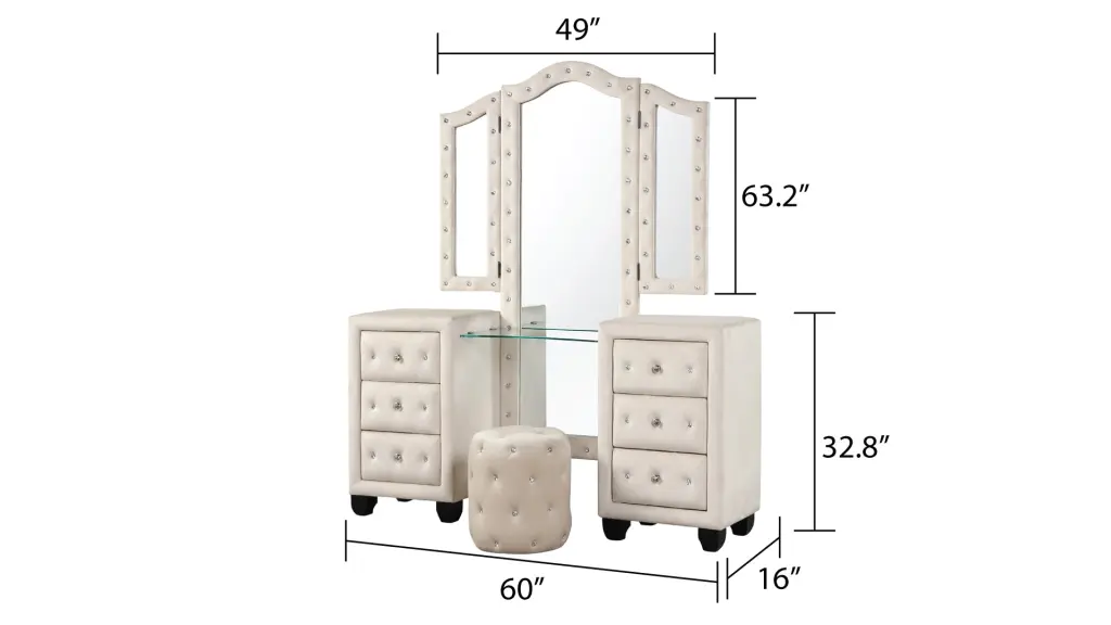 Sophia Modern Crystal Tufted Upholstery 6 Drawer Vanity Set Stool galaxy home furnishings