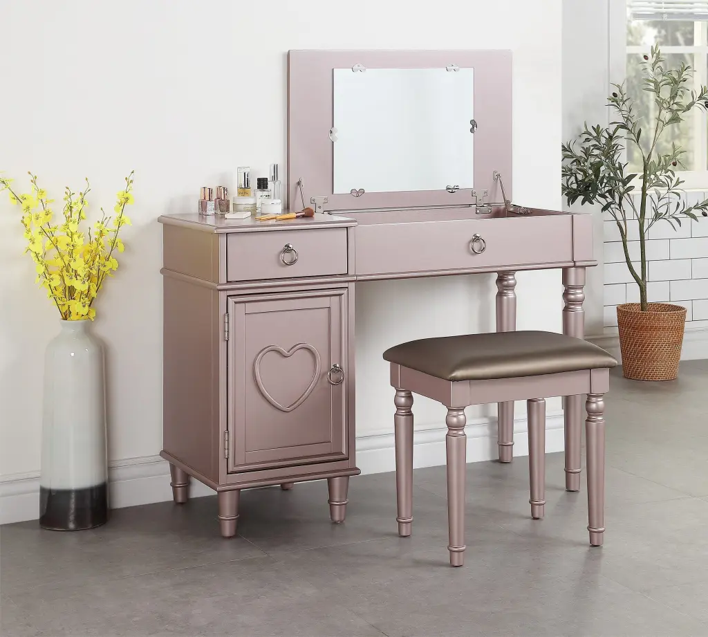 Bedroom Vanity Set Stool Open Up Mirror Storage Space Drawers kanepe