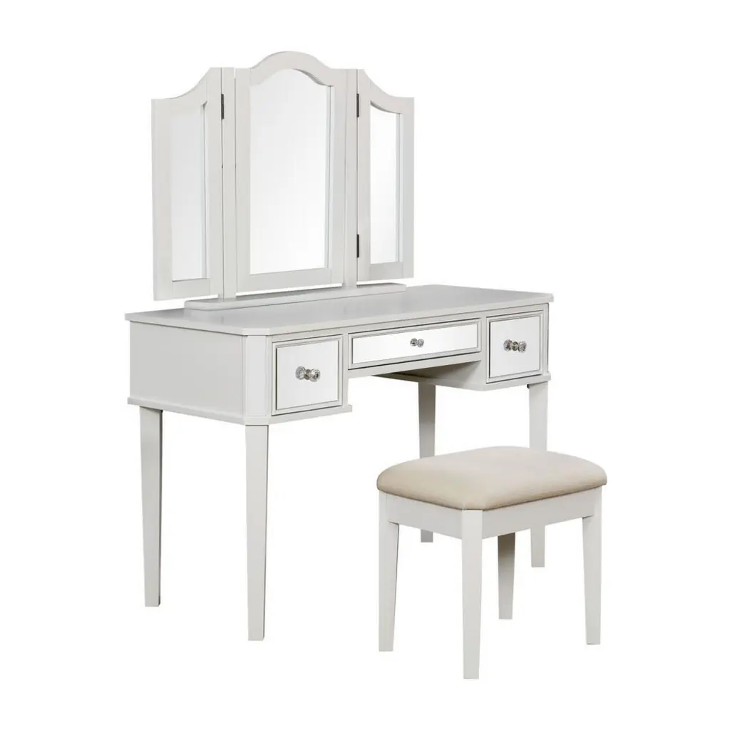 Clarisse Contemporary Vanity Stool White Wood Dressing Table royal hampton
